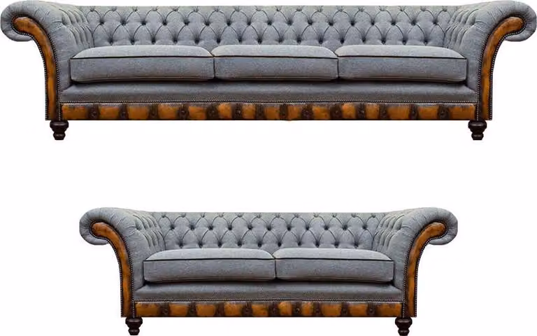 Graue Chesterfield Stoffsofas Luxuriöse Wohnzimmer Couchgarnitur 2tlg