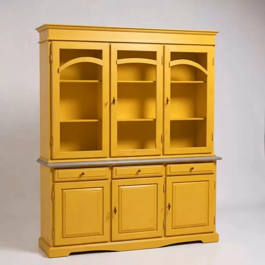 Cristalliera Mobili 2G in legno laccato giallo con ante in vetro e ripiani interni L: 156 cm, P: 42 cm, H: 205 cm – 2