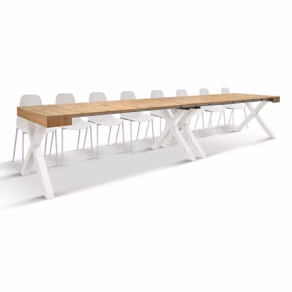 Consolle allungabile CASTIGLIONCELLO in legno effetto rovere rustico e gambe bianche 45x90x76 – 402x90x76 cm