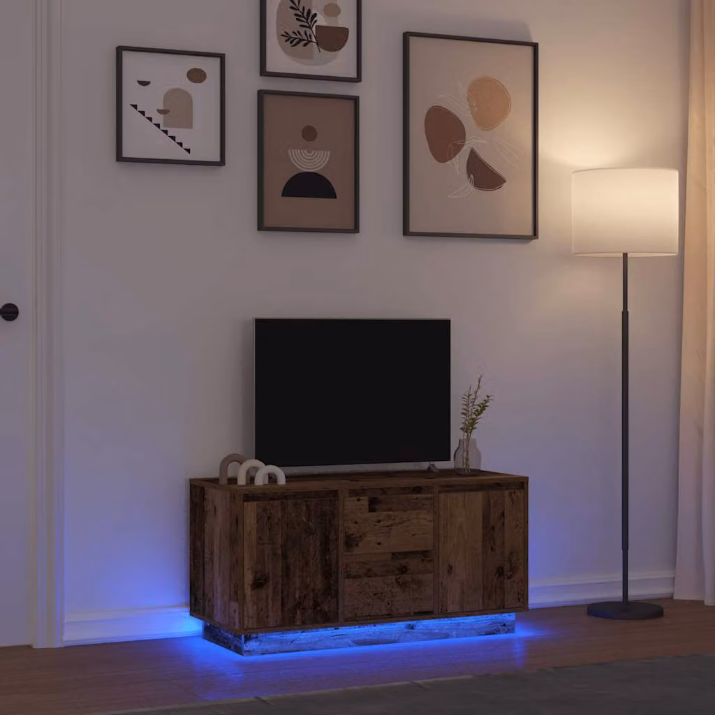 vidaXL Mobile Porta TV in Legno Antico Marrone con Luci LED integrate L 100 cm, P 41 cm, H 50 cm