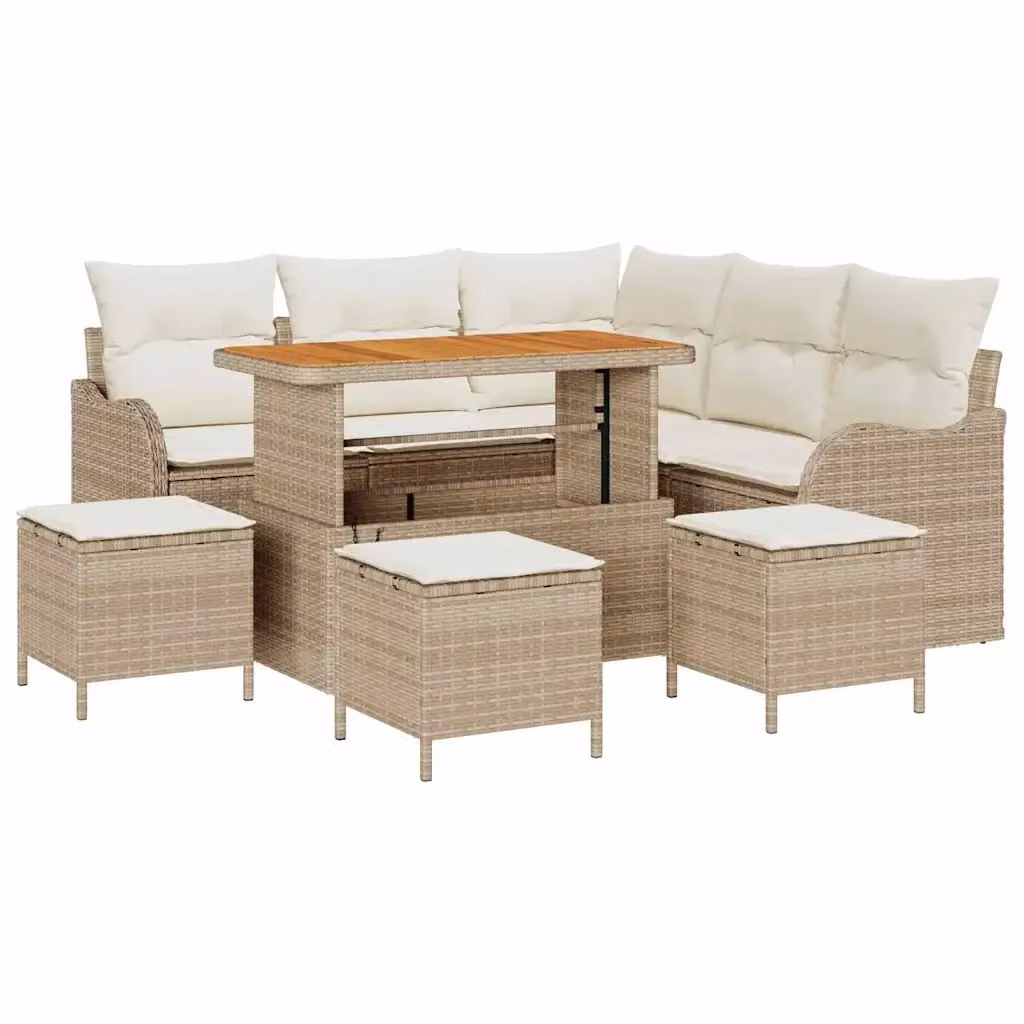 vidaXL Set Divano da Giardino a Forma di U con 9 Pezzi, Colore Beige e Bianco, con Cuscini e Tavolino da Esterno – 2