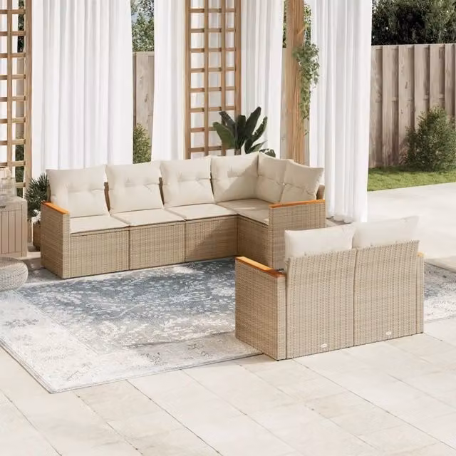 Set Divani da Giardino 7 pz con Cuscini Beige in Polyrattan 3226142