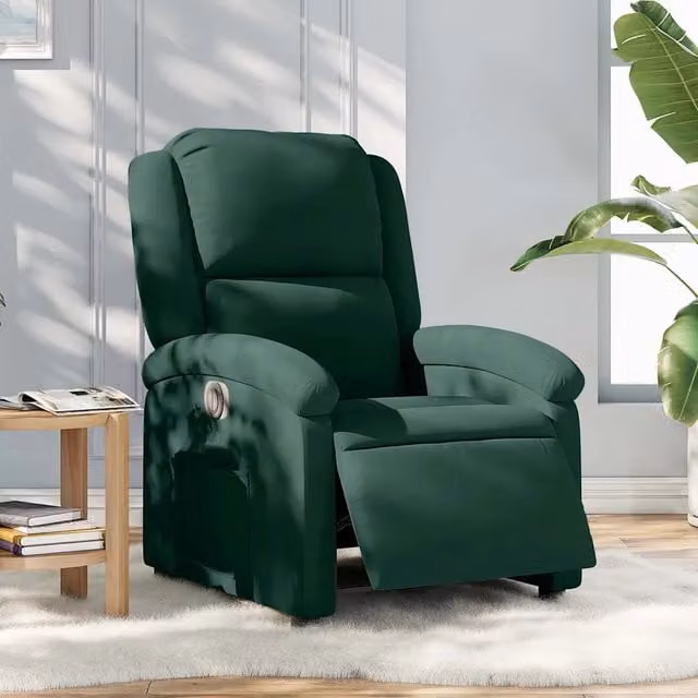 Poltrona Elettrica Reclinabile-Divano Sedia Verde Scuro in Vera Pelle 179750