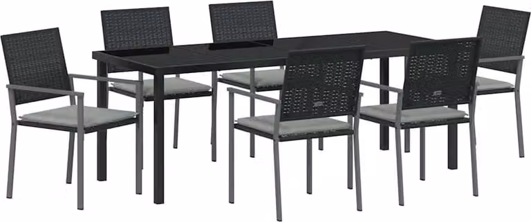 Set da Pranzo per Giardino 7 pcs Nero e Grigio Chiaro