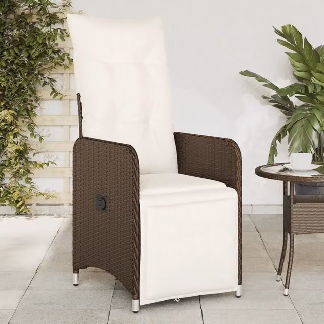 Set di 2 sedie reclinabili da giardino vidaXL in polyrattan marrone con cuscini bianchi – 1