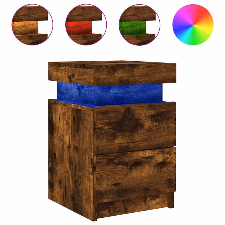 Comodino con Luci LED Rovere Fumo 35x39x55 cm