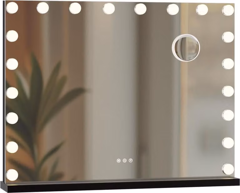 Specchio da parete illuminato - specchio per il trucco - LED dimmerabili e connessione USB | Colore: Nero | Contenuto: Con Bluetooth