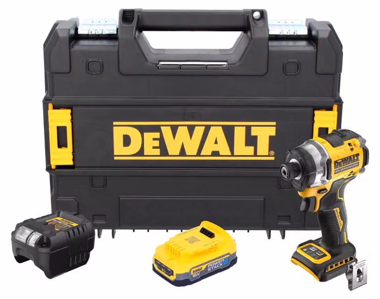 Avvitatore a impulsi a batteria DeWalt DCF 860 E1T 18 V 282 Nm 1/4" senza spazzole + 1x batteria Powerstack 1,7 Ah + caricabatterie + TSTAK