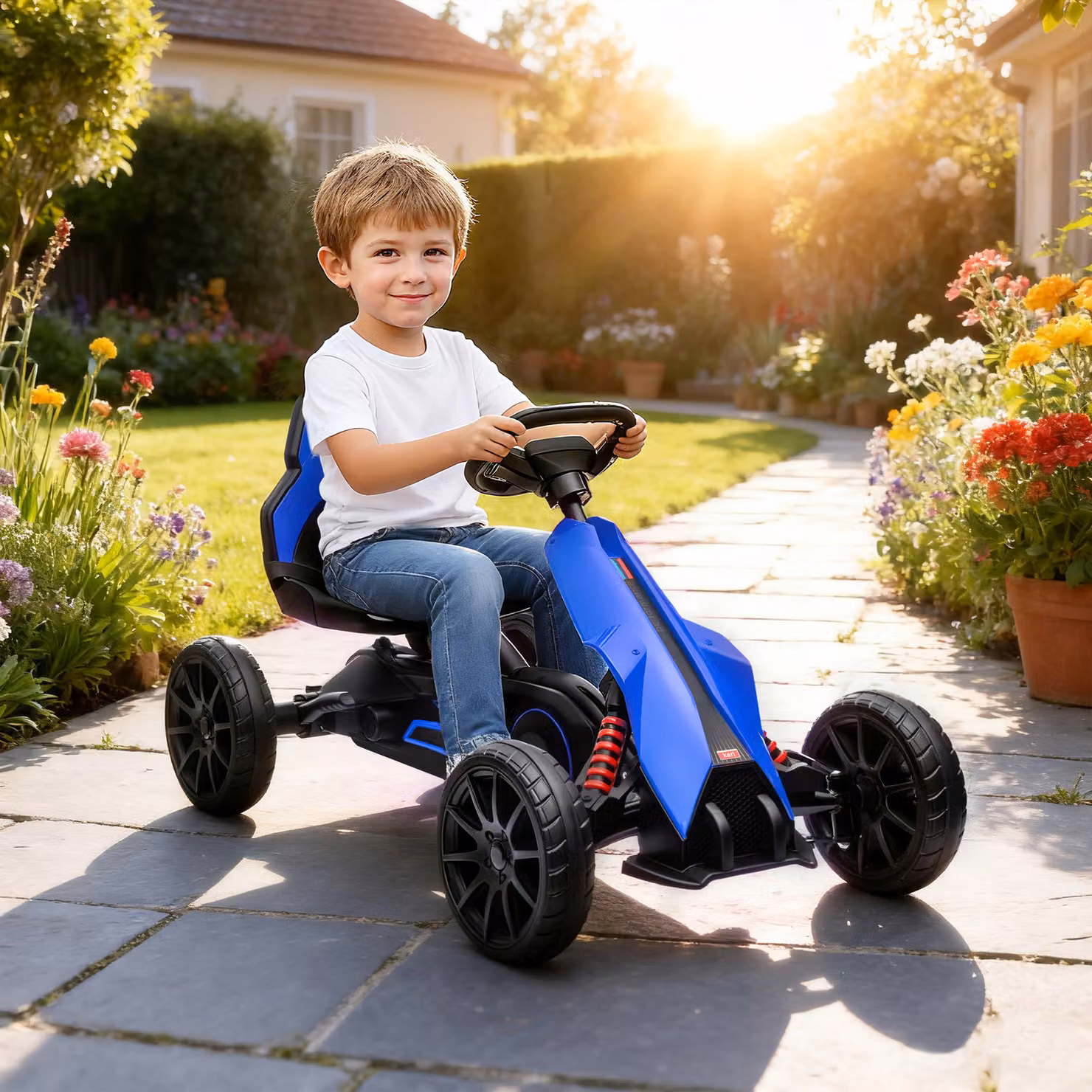Go Kart a Pedali HOMCOM per Bambini con Sedile Regolabile e Ruote in EVA, Blu, L 100 x P 58 x H 58.5 cm – 2