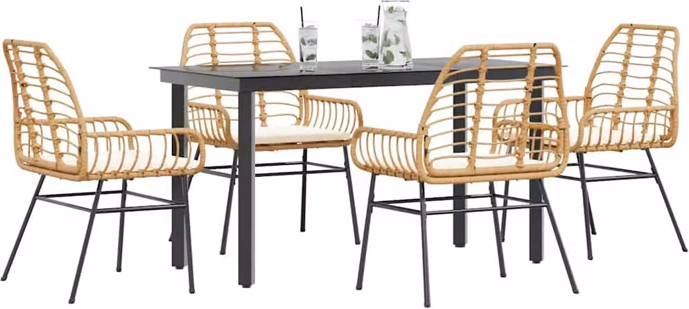 Maison Exclusive - Set da Pranzo da Giardino 5pz con Cuscini Polyrattan Vetro