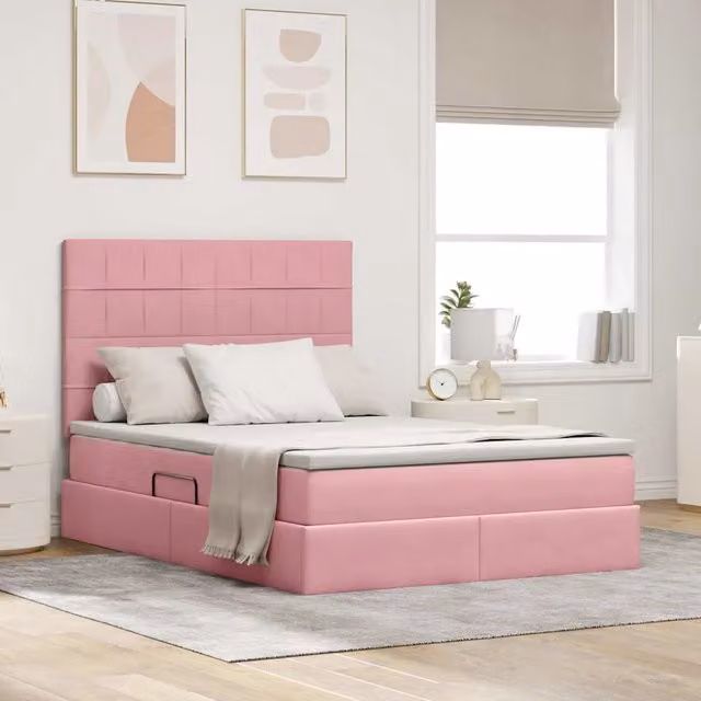 Letto con contenitore LED e materasso Rosa 140 x 200 cm Velluto 3372674