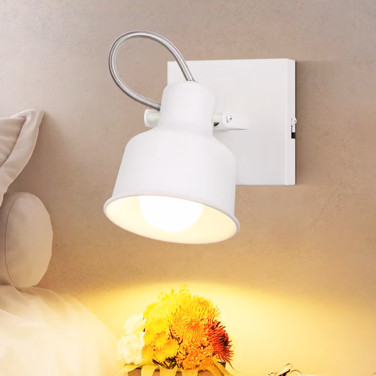 ZMH faretto da soffitto 1 fiamma bianca applique vintage orientabile 350° faretto da parete MAX.40W faretto presa E14 lampada da cucina retrò per soggiorno camera da letto ufficio (senza lampadina)