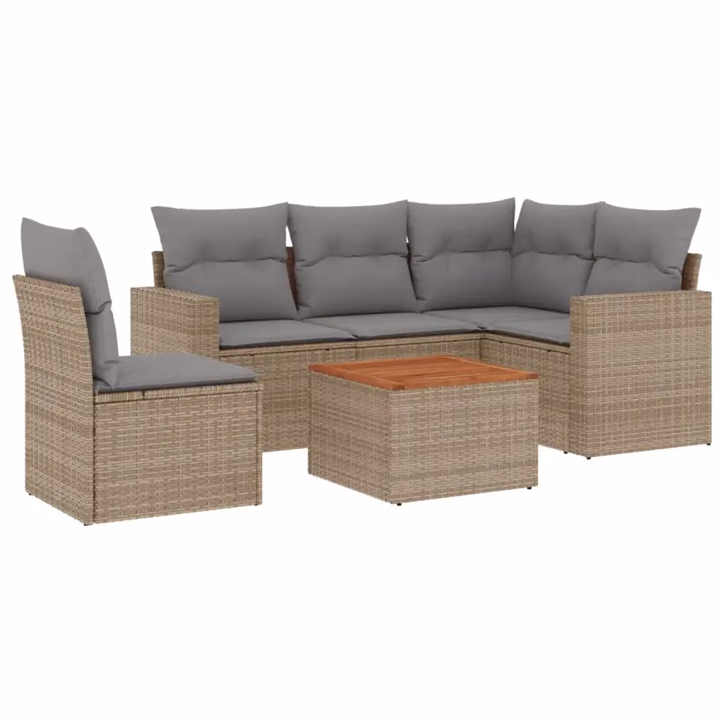 vidaXL Set Divano da Giardino a L in Polyrattan 6 pz con Cuscini Beige e Grigio – 2
