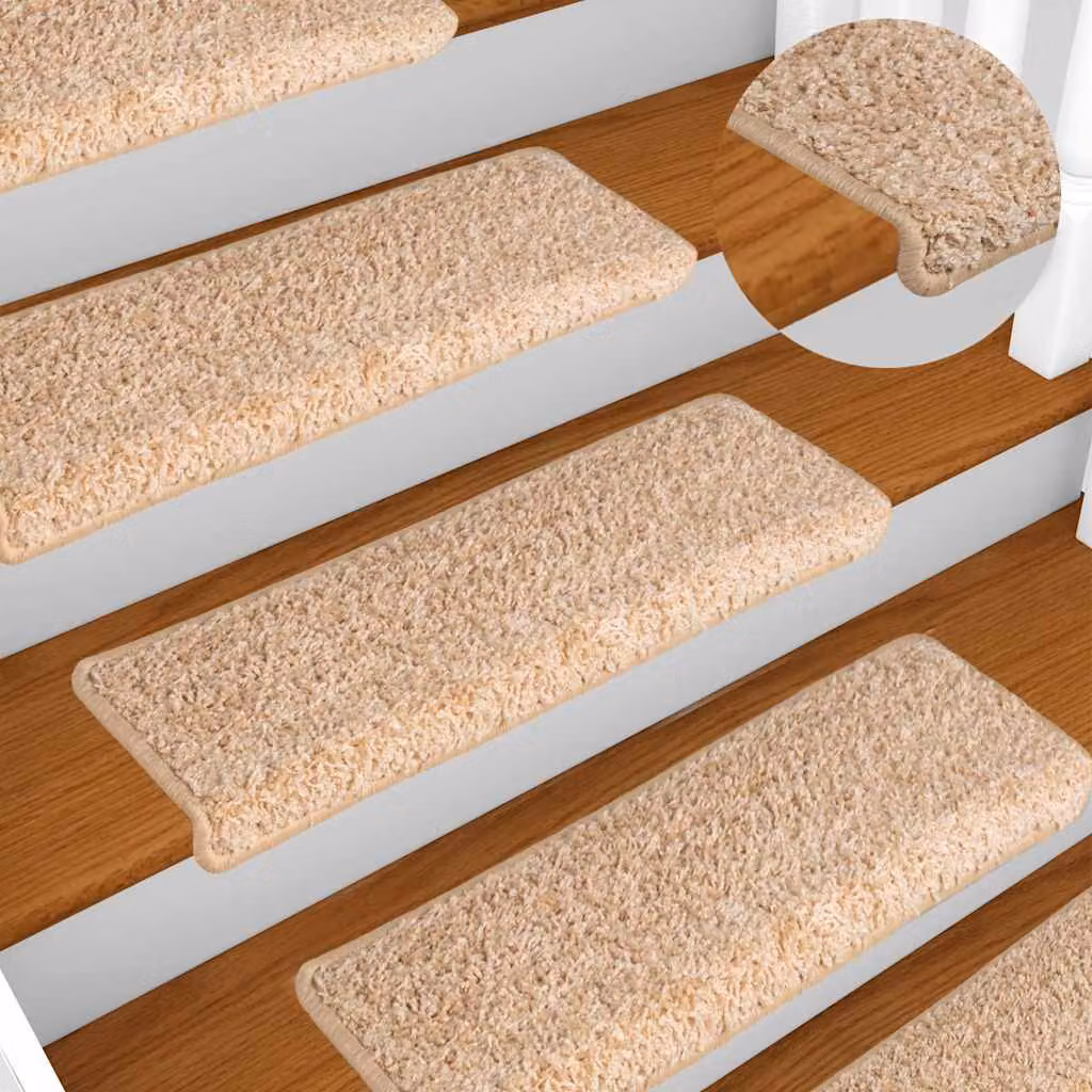 Set di 15 tappetini per scale vidaXL in polipropilene, colore oro e beige, forma rettangolare, L 65 x P 40 x H 4 cm