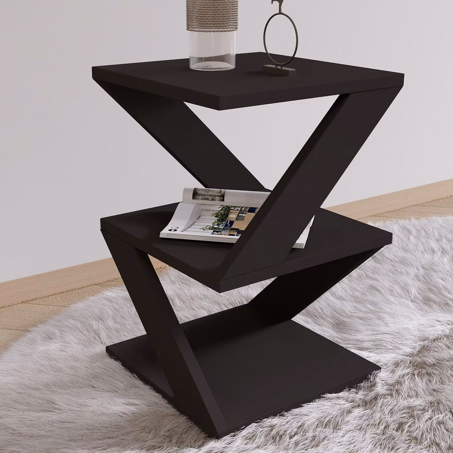 Serino - Tavolino da Salotto, 30x30x54h cm Nero, 2 Vani