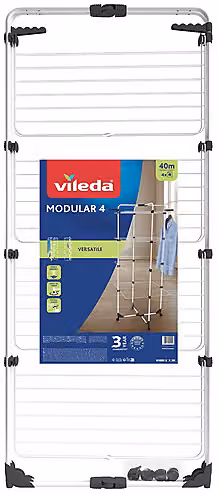 Stendibiancheria Vileda Modular 4 in acciaio rivestito bianco con ruote e ganci, H: 169 cm, L: 71 cm, P: 40 cm