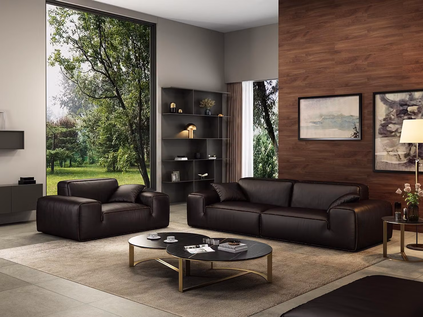 Schwarze Sofagarnitur Luxus 3+1 Sitzer Ledercouchen Wohnzimmer Möbel