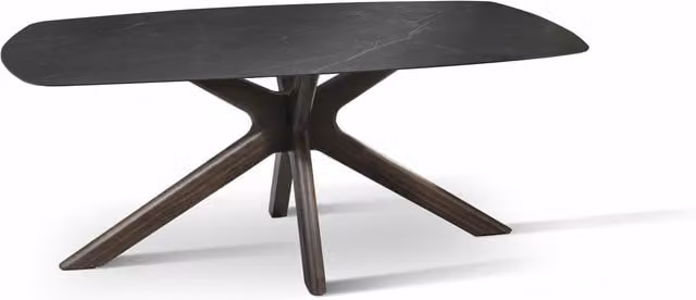E-Stylo Tavolo fisso rettangolare con top in ceramica marmo nero lucido e base in massello di noce, L: 180 cm, P: 90 cm, H: 76 cm