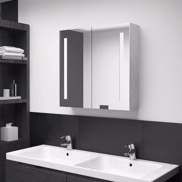 Armadietto da bagno Design Mania con specchio e illuminazione LED, Grigio Cemento, L: 62 cm, H: 60 cm, P: 14 cm – 1