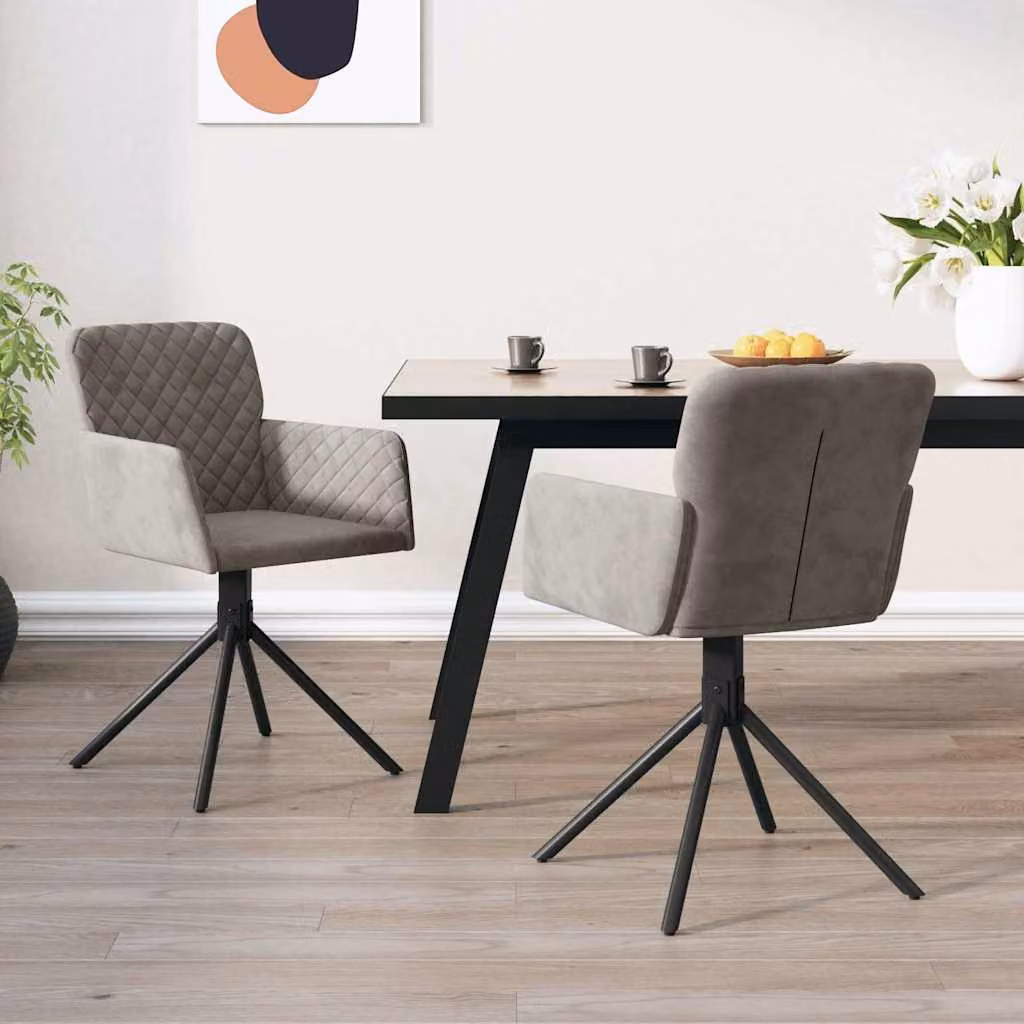 Set di 2 sedie da pranzo girevoli vidaXL in velluto grigio con braccioli e base in metallo