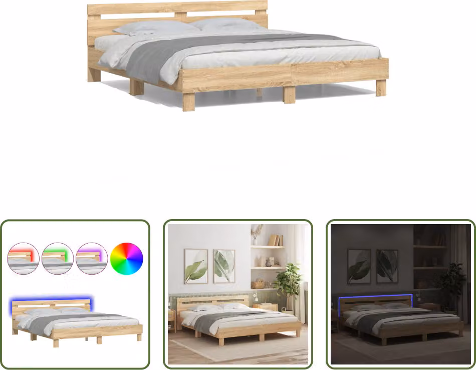 The Living Store Giroletto con testiera e illuminazione LED Rovere Sonoma