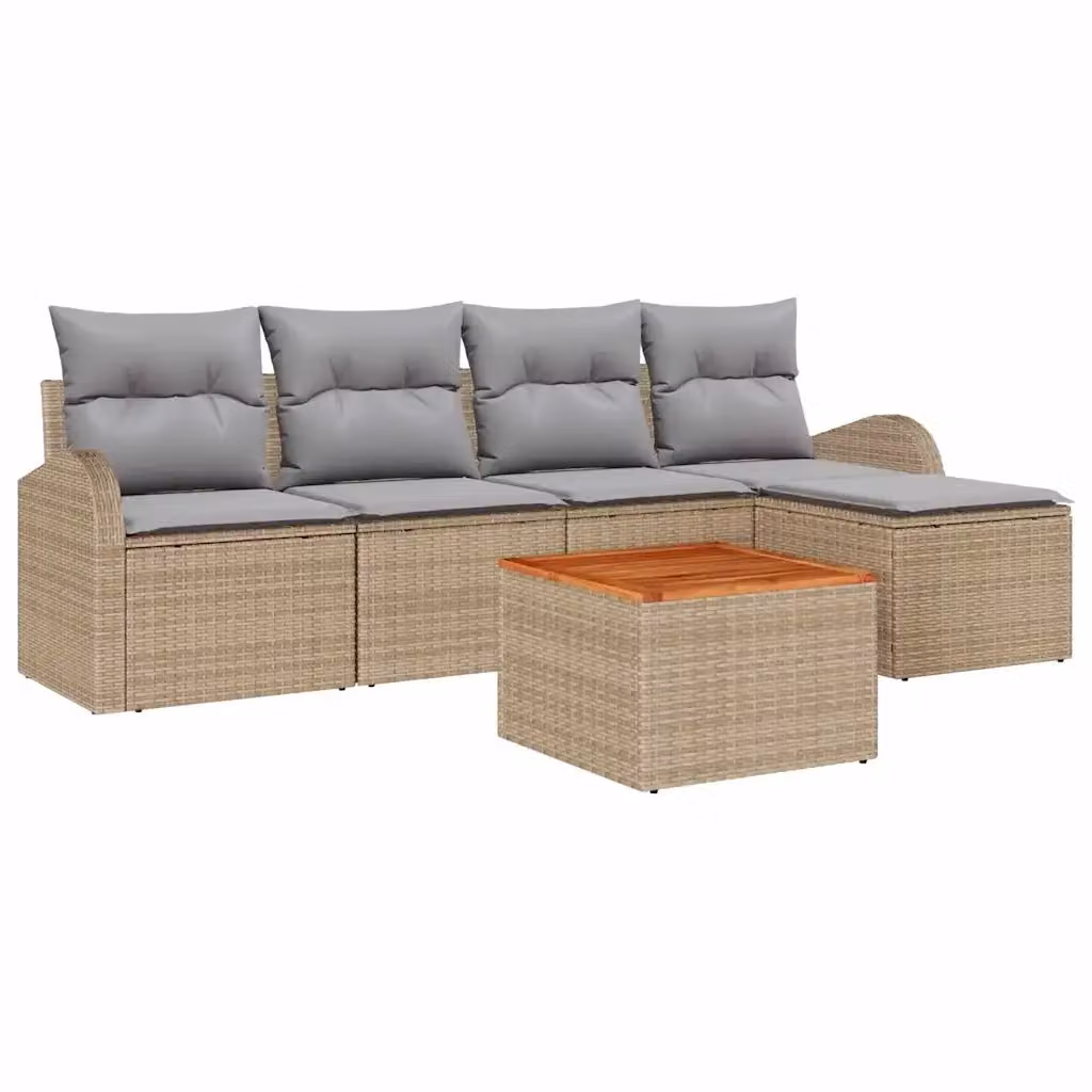Set Divano da Giardino vidaXL 6 pz a Forma a L con Tavolino e Ottoman, Colore Beige e Grigio, Struttura in Metallo e Polyrattan – 2
