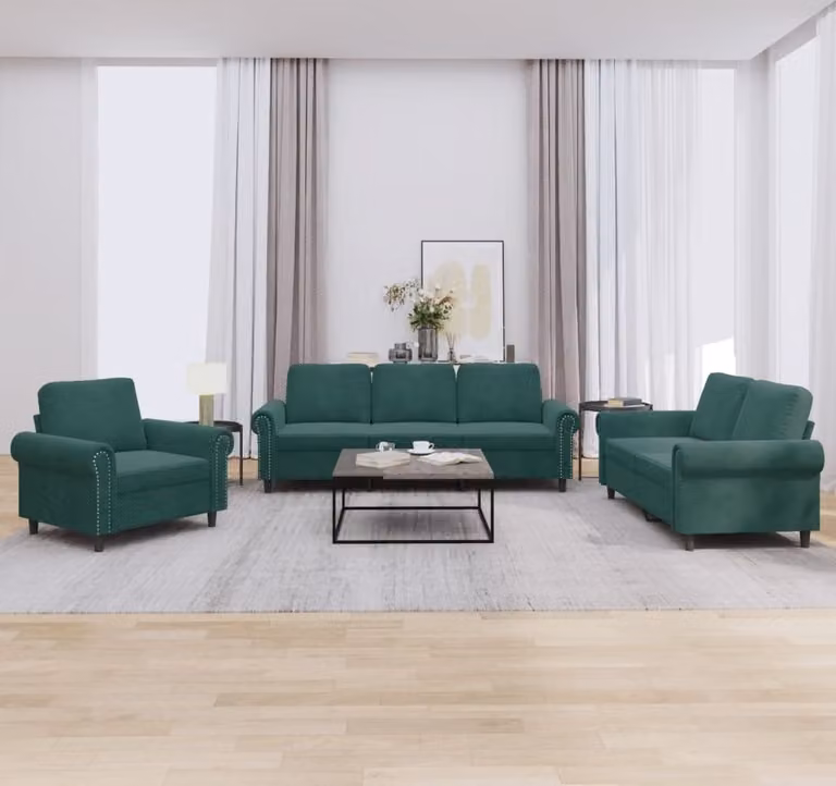 Maison Exclusive - Set divano a 3 pezzi con cuscini in velluto verde scuro