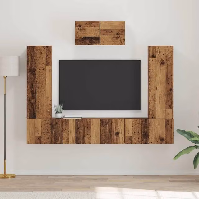 Set mobile TV moderno vidaXL in legno vecchio marrone composto da 7 pezzi per soggiorno – 1