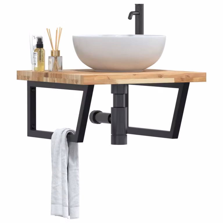Ripiano a parete per lavabo vidaXL in legno di acacia e metallo nero e marrone