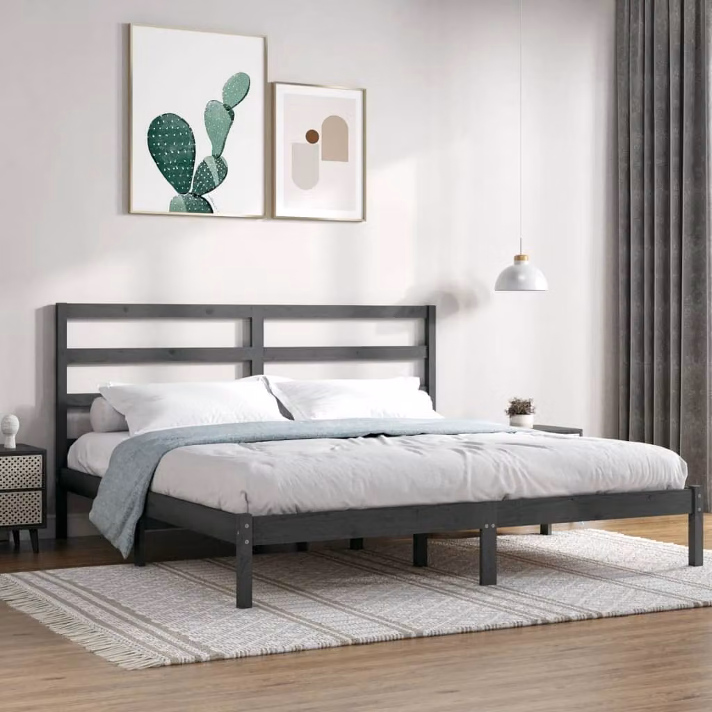 The Living Store Letto in legno massiccio di pino grigio 200x200 cm
