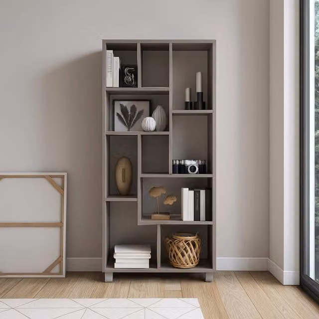 Biblioteca Veniano DMORA, Libreria Moderna con 8 Ripiani, Grigio, L 68 cm x P 25 cm x H 161 cm