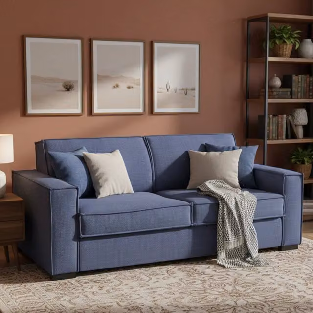Divano Letto Alano Talamo Italia, Sofà 2 Posti con Apertura Girevole in Tessuto Blu, L: 180 cm, P: 95 cm, H: 90 cm