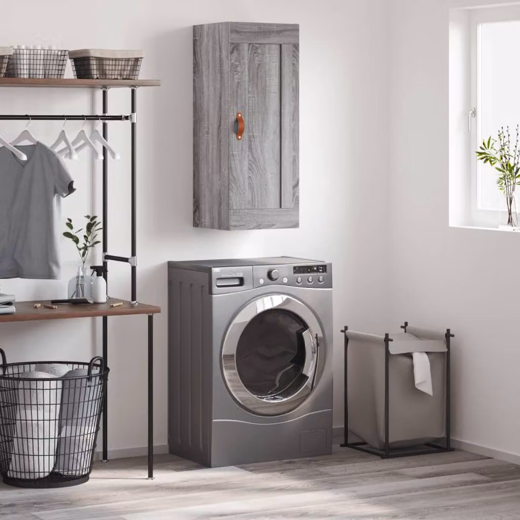 Mobile a parete vidaXL in legno multistrato Grigio Sonoma, L 34,5 cm x P 34 cm x H 90 cm