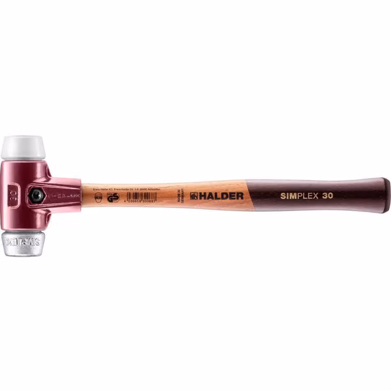 Mazza SIMPLEX soft-face con alloggiamento TE e manico in legno, Ø 30, superplastica / metallo morbido