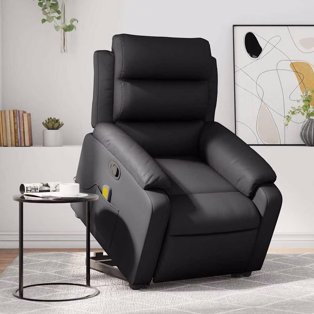 vidaXL Poltrona Alzapersona Reclinabile con Massaggio in Similpelle Nera per Senior – 1