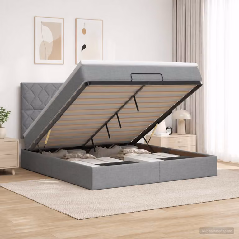 Letto ottomano con materasso vidaXL in tessuto Grigio Chiaro, L/P/H: 160 x 200 x 88 cm