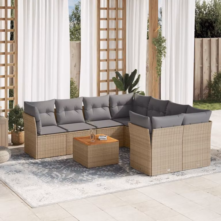 vidaXL Set Divano da Giardino a L 9 pz con Cuscini Beige e Grigio in Polyrattan e Acciaio