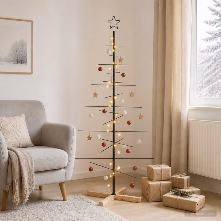 Albero di Natale moderno vidaXL KUOPIO in metallo nero con supporto, Altezza: 150 cm