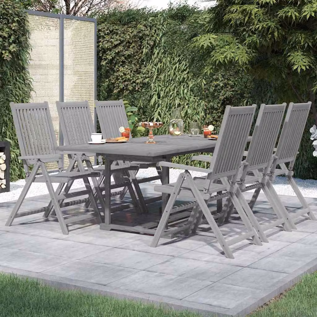 Set da pranzo per giardino vidaXL in legno di acacia oliato, 7 pezzi, colore grigio
