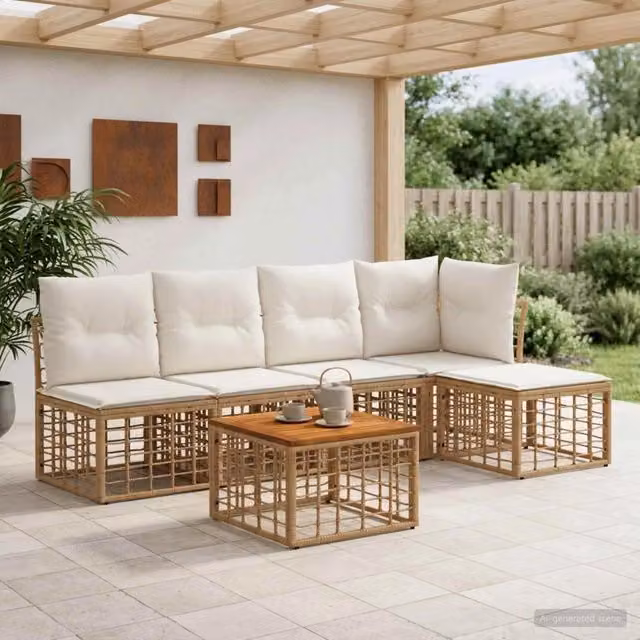 Set di divani da esterno 6 pz Naturale e Bianco Crema 3437454