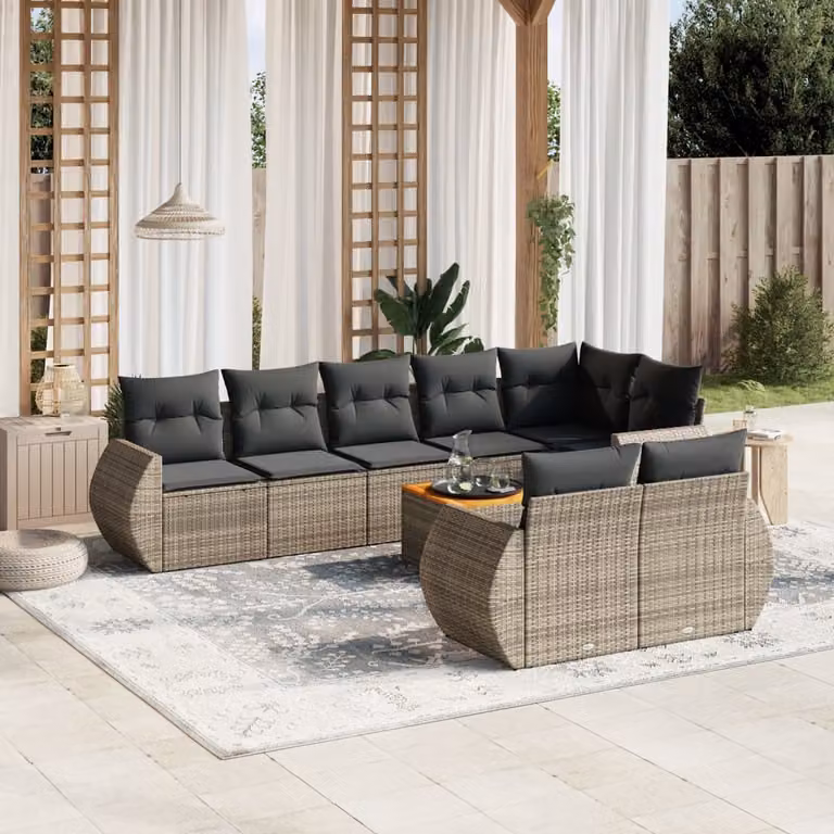 Maison Exclusive - Set da giardino 9 pezzi con cuscini Grigio Polyrattan