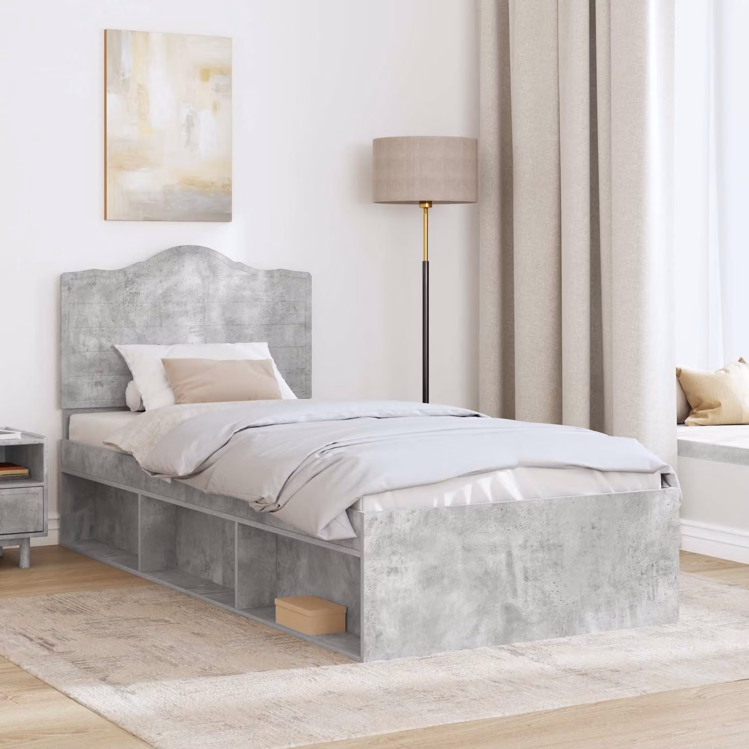 Struttura del letto vidaXL in pino massello e legno, colore Grigio, L/P/H: 100 x 200 x 103 cm