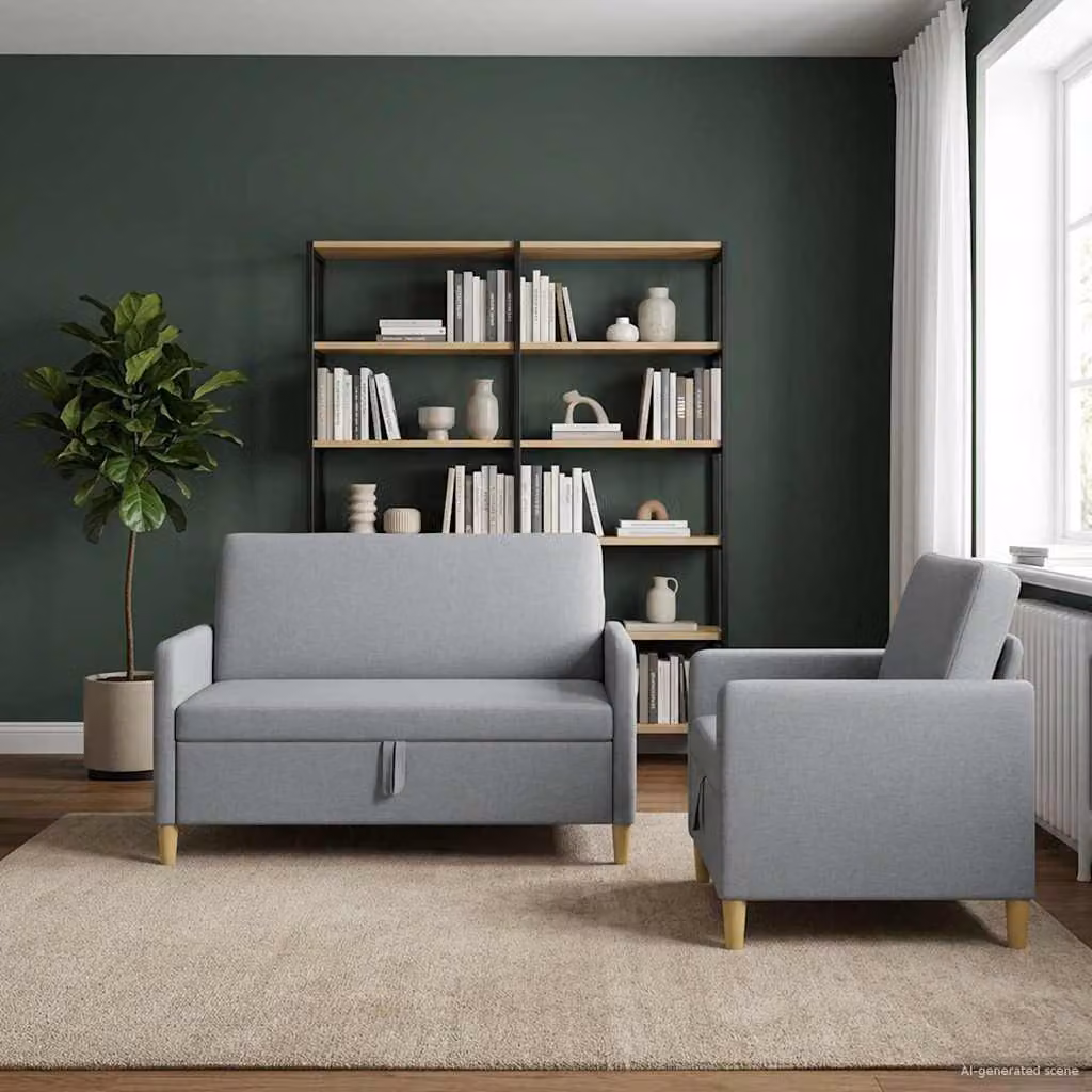 Set di 2 divani moderni vidaXL con contenitore a sollevamento, rivestimento in tessuto grigio e marrone per soggiorno