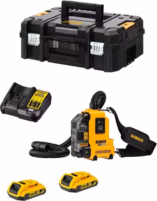 Aspirapolvere DeWalt DWH161D2T-7 Giallo con 2 batterie da 2,0 Ah, caricabatterie DCB107 e sistema TSTAK II