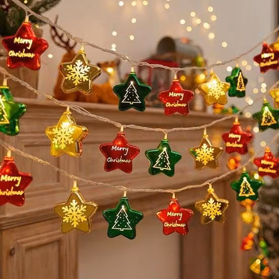 Luci per l'albero di Natale "Stella d'oro", alimentate a batterie, ghirlanda luminosa lunga 3 metri, 20 luci LED.
