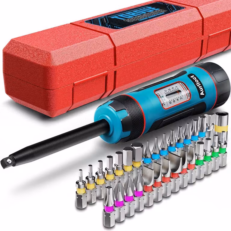 Set di cacciaviti a coppia regolabile da 1 a 8 Nm, composto da 32 pezzi, con punte in acciaio S2 e corpo lungo, ideale per uso domestico e per biciclette