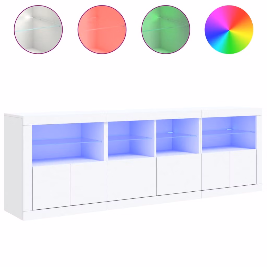 Credenza con Luci LED Bianca 202x37x67 cm