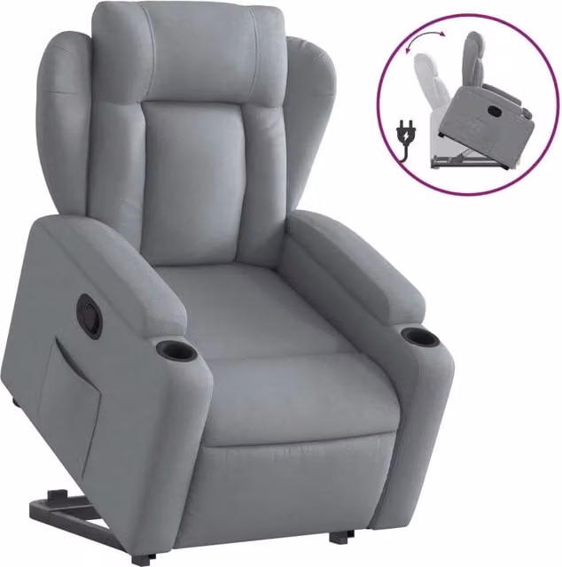 Poltrona | Sedia Relax Alzapersona Reclinabile Grigio Chiaro in Tessuto