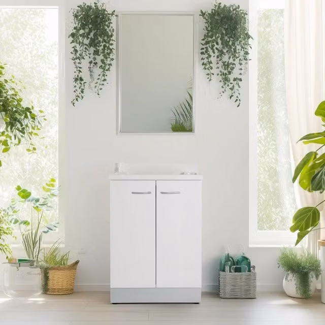 Mobile lavatoio 50x60 cm bianco con vasca in termoplastico, fondo salvagoccia e asse in termoplastico | Lavella