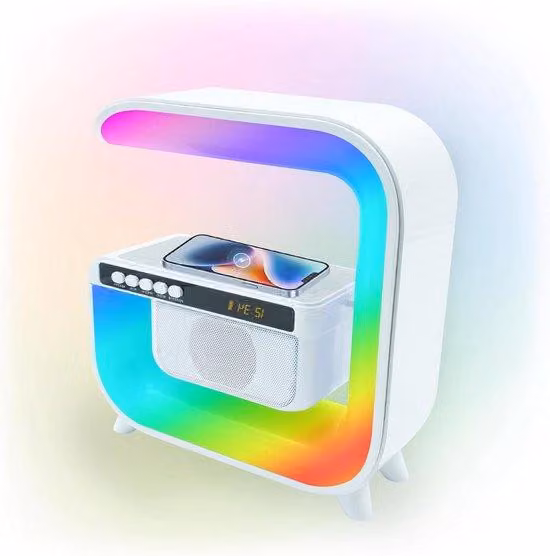 Lampada da tavolo LED intelligente con altoparlante Bluetooth e funzione sveglia – lampada da comodino dimmerabile con base di ricarica wireless